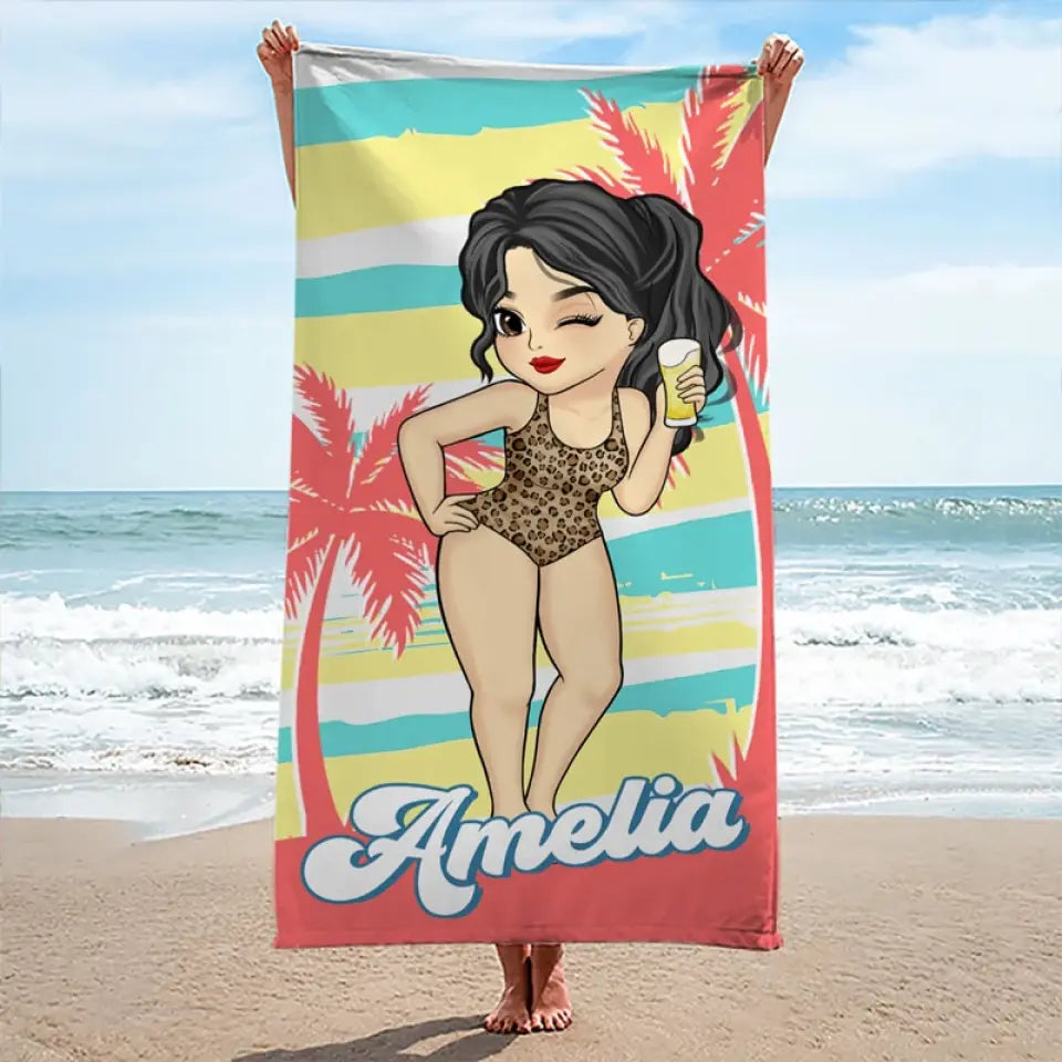 Serviette de plage personnalisée « Mange, nage, dors, recommence » – Cadeau idéal pour les vacances d'été, les anniversaires, les fêtes au bord de la piscine, pour les meilleures amies, les meilleures amies et les sœurs.