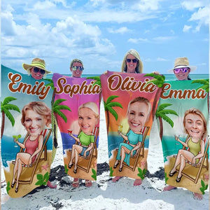 Serviette de plage personnalisée avec photo « Summer Vibes » pour toute la famille - Cadeau idéal pour les vacances d'été, un anniversaire ou une fête à la piscine.