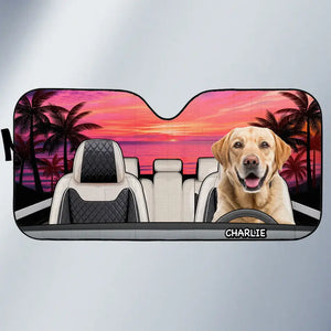 Pare-soleil personnalisé pour pare-brise de voiture, protection de vitres de voiture, photo d'animal de compagnie, voyage heureux au coucher du soleil, chien et chat, cadeau pour propriétaires et amoureux des animaux