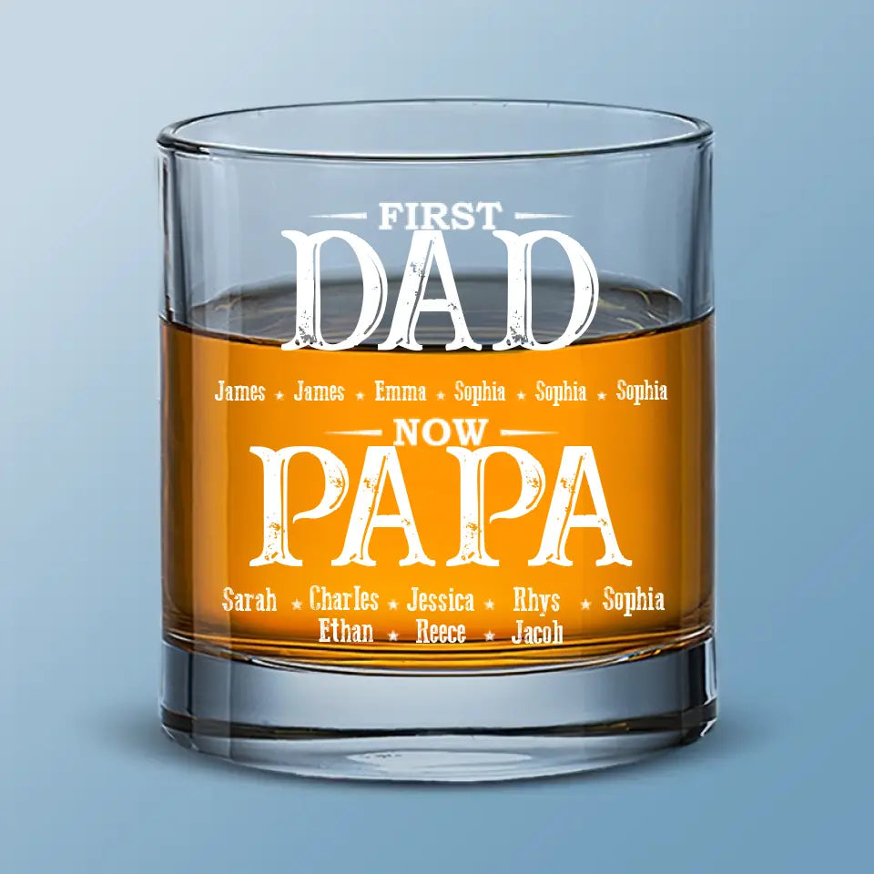 Premier papa, maintenant grand-père - Verre à whisky personnalisé pour la famille - Cadeau pour papa, grand-père