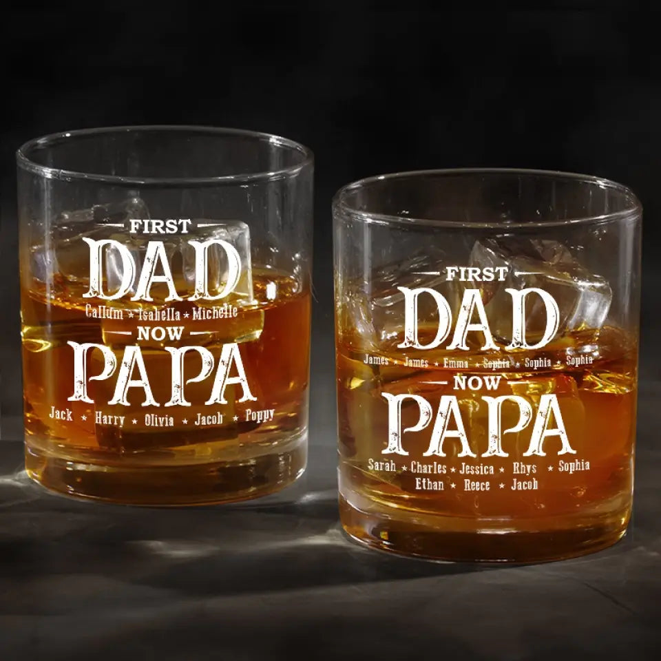 Premier papa, maintenant grand-père - Verre à whisky personnalisé pour la famille - Cadeau pour papa, grand-père