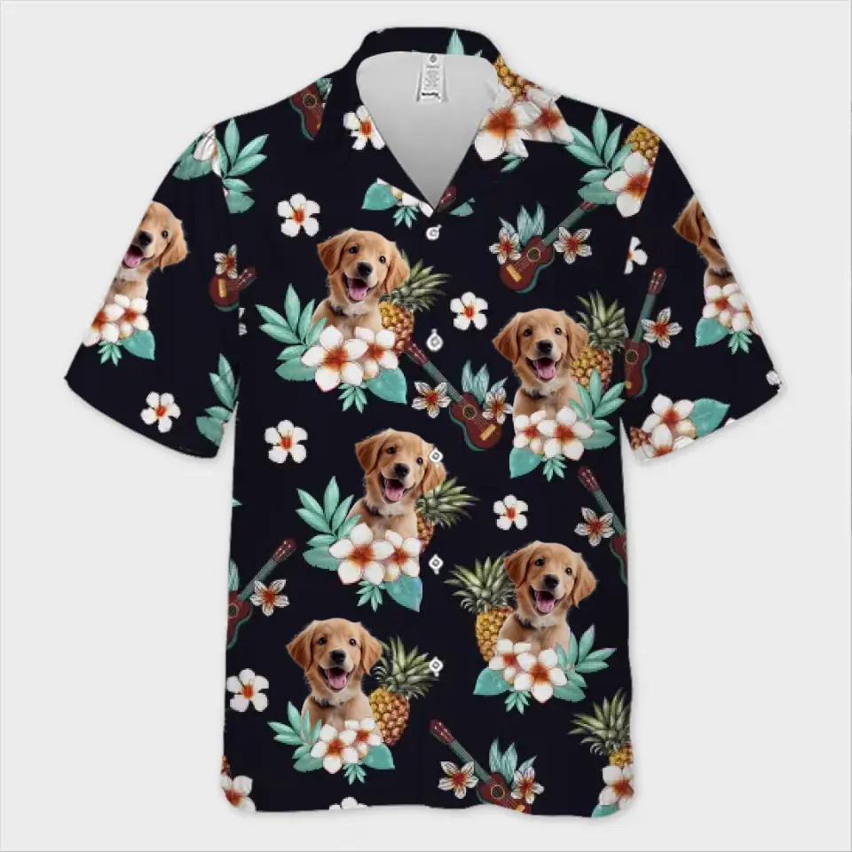 T-shirt hawaïen unisexe personnalisé avec photo « Restez calme et plage » pour chien et chat - Cadeau idéal pour les vacances d'été, les propriétaires d'animaux et les amoureux des animaux.