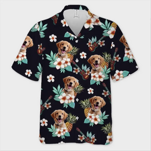 T-shirt hawaïen unisexe personnalisé avec photo « Restez calme et plage » pour chien et chat - Cadeau idéal pour les vacances d'été, les propriétaires d'animaux et les amoureux des animaux.