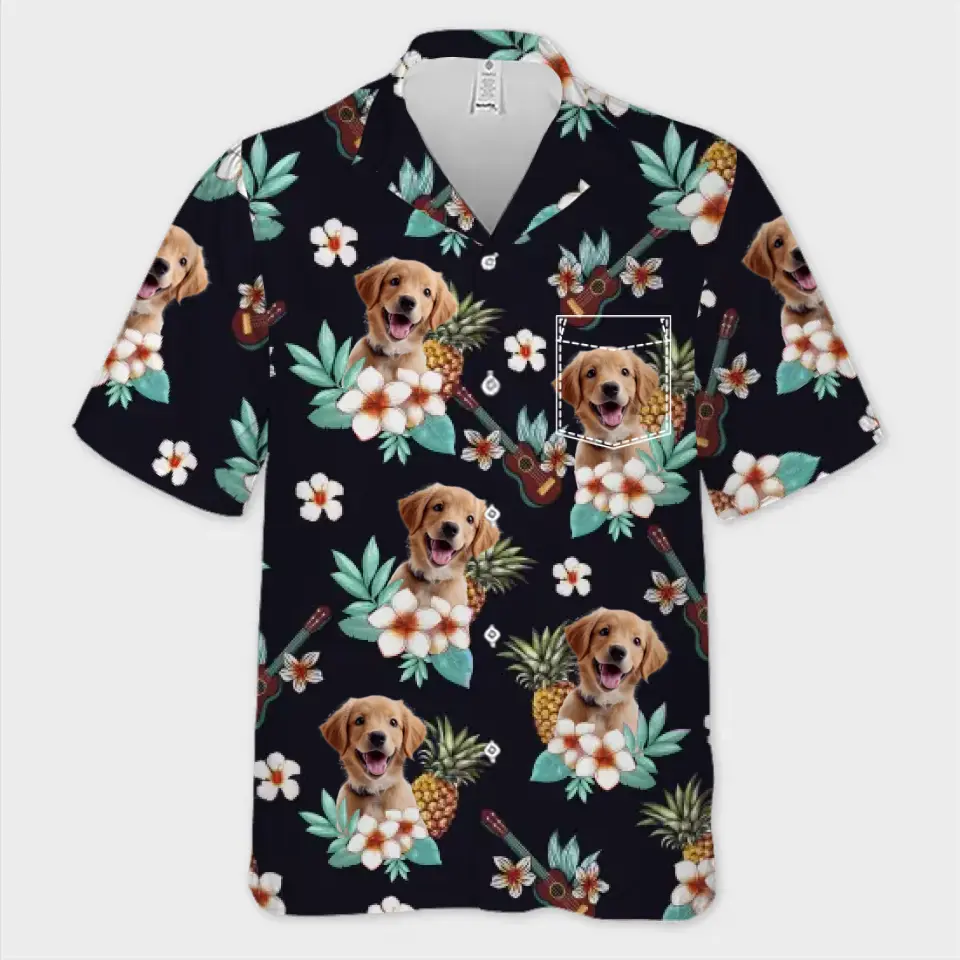 T-shirt hawaïen unisexe personnalisé avec photo « Restez calme et plage » pour chien et chat - Cadeau idéal pour les vacances d'été, les propriétaires d'animaux et les amoureux des animaux.