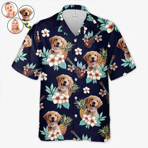 T-shirt hawaïen unisexe personnalisé avec photo « Restez calme et plage » pour chien et chat - Cadeau idéal pour les vacances d'été, les propriétaires d'animaux et les amoureux des animaux.