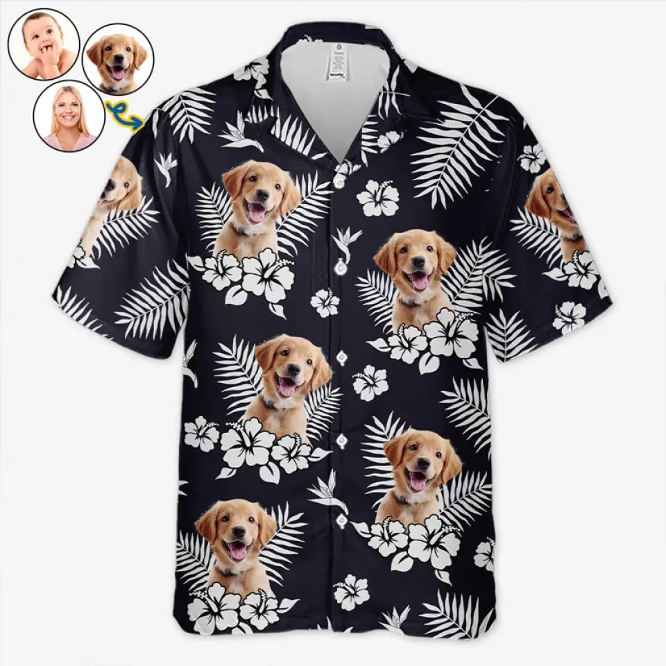 T-shirt hawaïen unisexe personnalisé avec photo « La vie est courte, partez à la plage » pour chien et chat. Cadeau idéal pour les vacances d'été, les propriétaires d'animaux et les amoureux des animaux.