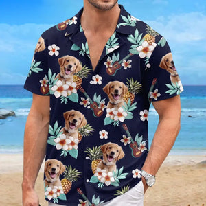 T-shirt hawaïen unisexe personnalisé avec photo « Restez calme et plage » pour chien et chat - Cadeau idéal pour les vacances d'été, les propriétaires d'animaux et les amoureux des animaux.