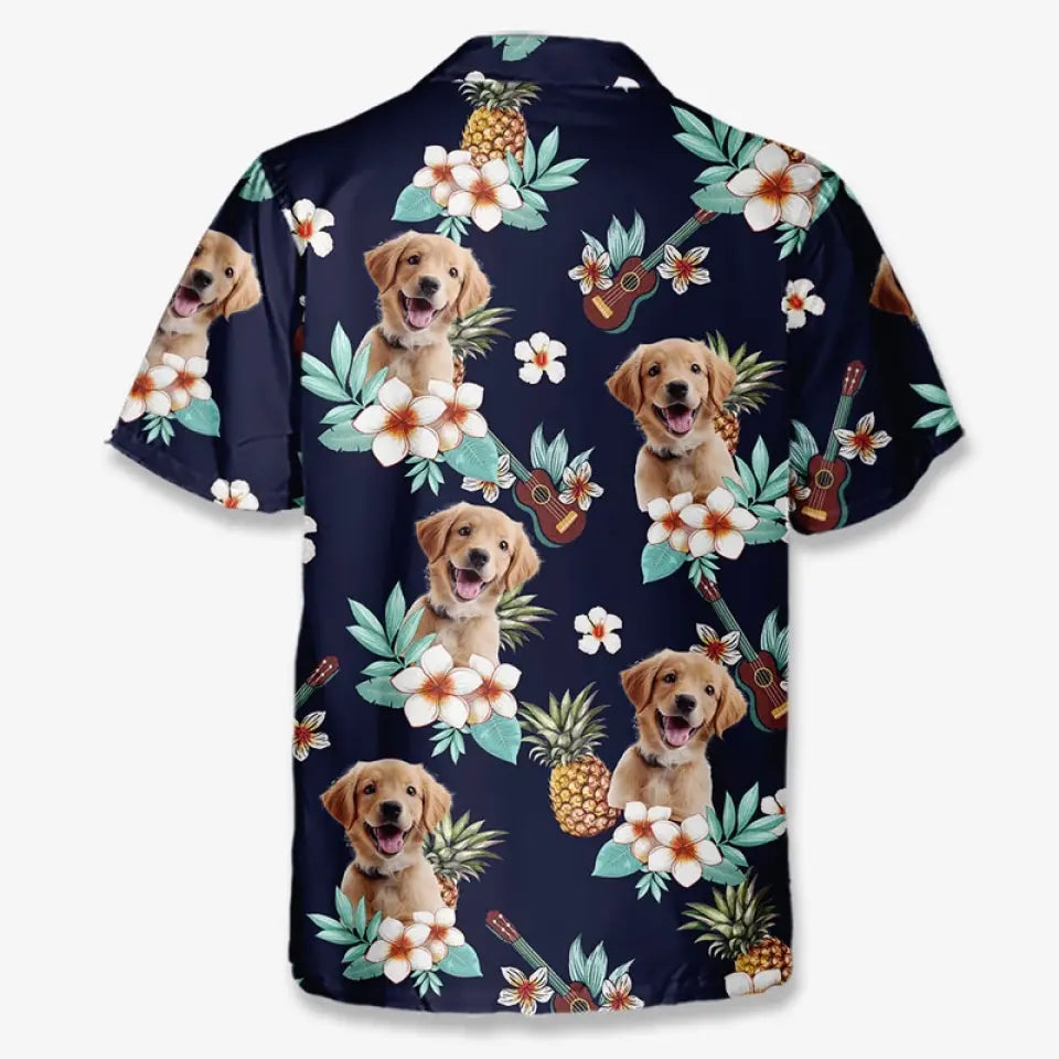 T-shirt hawaïen unisexe personnalisé avec photo « Restez calme et plage » pour chien et chat - Cadeau idéal pour les vacances d'été, les propriétaires d'animaux et les amoureux des animaux.
