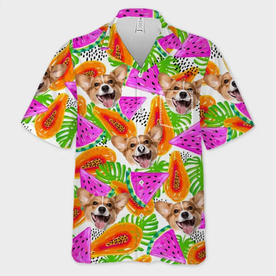 T-shirt hawaïen unisexe personnalisé avec photo d'animaux de compagnie pour les journées chaudes - Cadeau idéal pour les vacances d'été, les propriétaires d'animaux et les amoureux des animaux