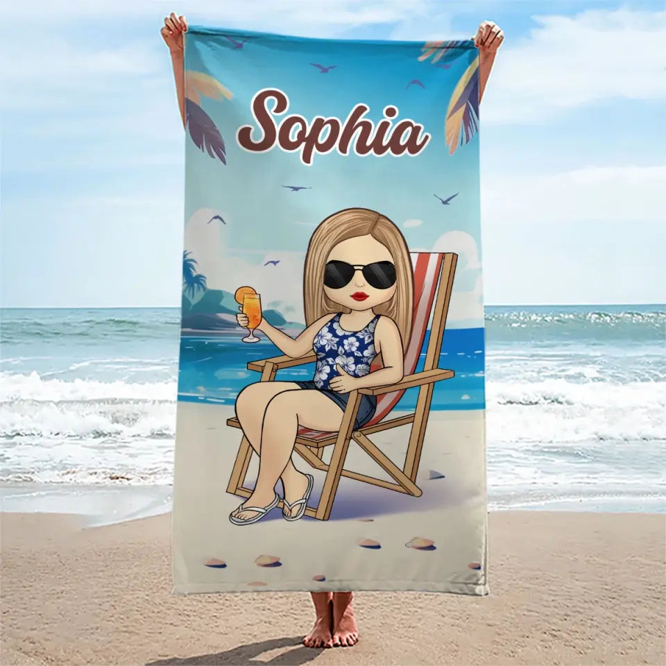 Serviette de plage personnalisée « Mode détente » activée - Cadeau idéal pour les vacances d'été, les anniversaires, les fêtes à la piscine, pour les meilleures amies, les meilleures amies et les sœurs