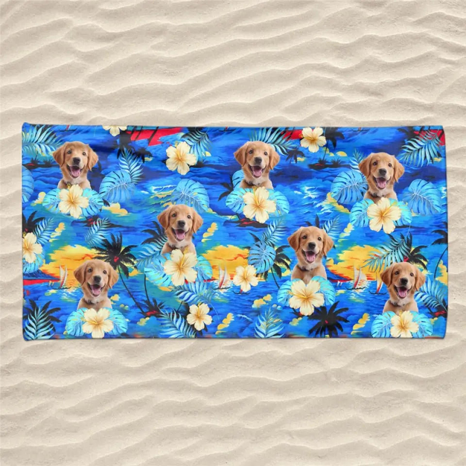 Photo personnalisée Amis à fourrure et journées ensoleillées - Chien
 Serviette de plage personnalisée avec chat - Cadeau de vacances d'été, cadeau d'anniversaire pour les propriétaires d'animaux et les amoureux des animaux