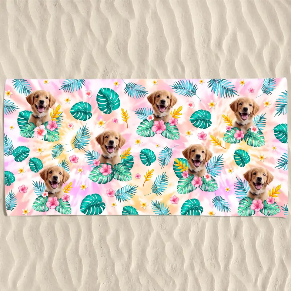 Photo personnalisée « Happy Tails In Summer Trails » - Chien
 Serviette de plage personnalisée avec chat - Cadeau de vacances d'été, cadeau d'anniversaire pour les propriétaires d'animaux et les amoureux des animaux