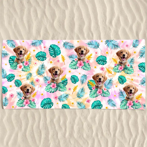 Photo personnalisée « Happy Tails In Summer Trails » - Chien
 Serviette de plage personnalisée avec chat - Cadeau de vacances d'été, cadeau d'anniversaire pour les propriétaires d'animaux et les amoureux des animaux