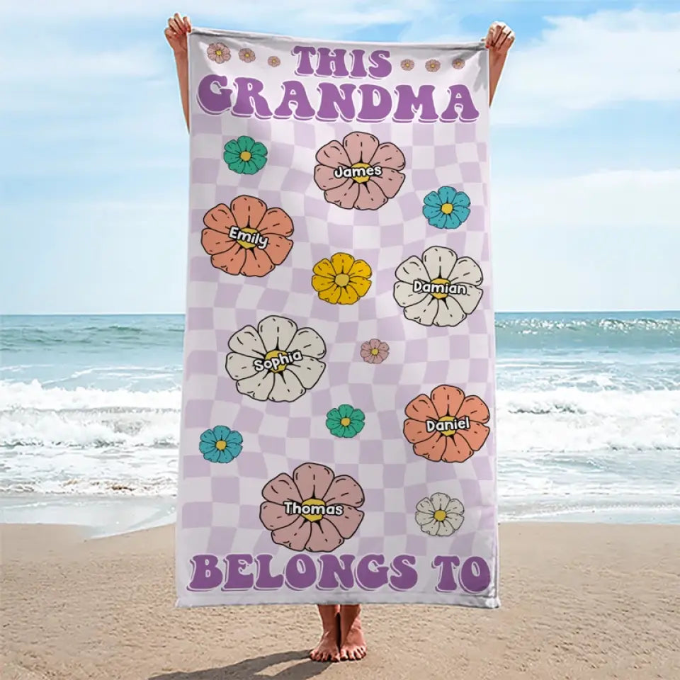 Serviette de plage personnalisée « Air marin, cheveux salés » – Cadeau pour les vacances d'été, un anniversaire, une fête à la piscine, pour grand-mère