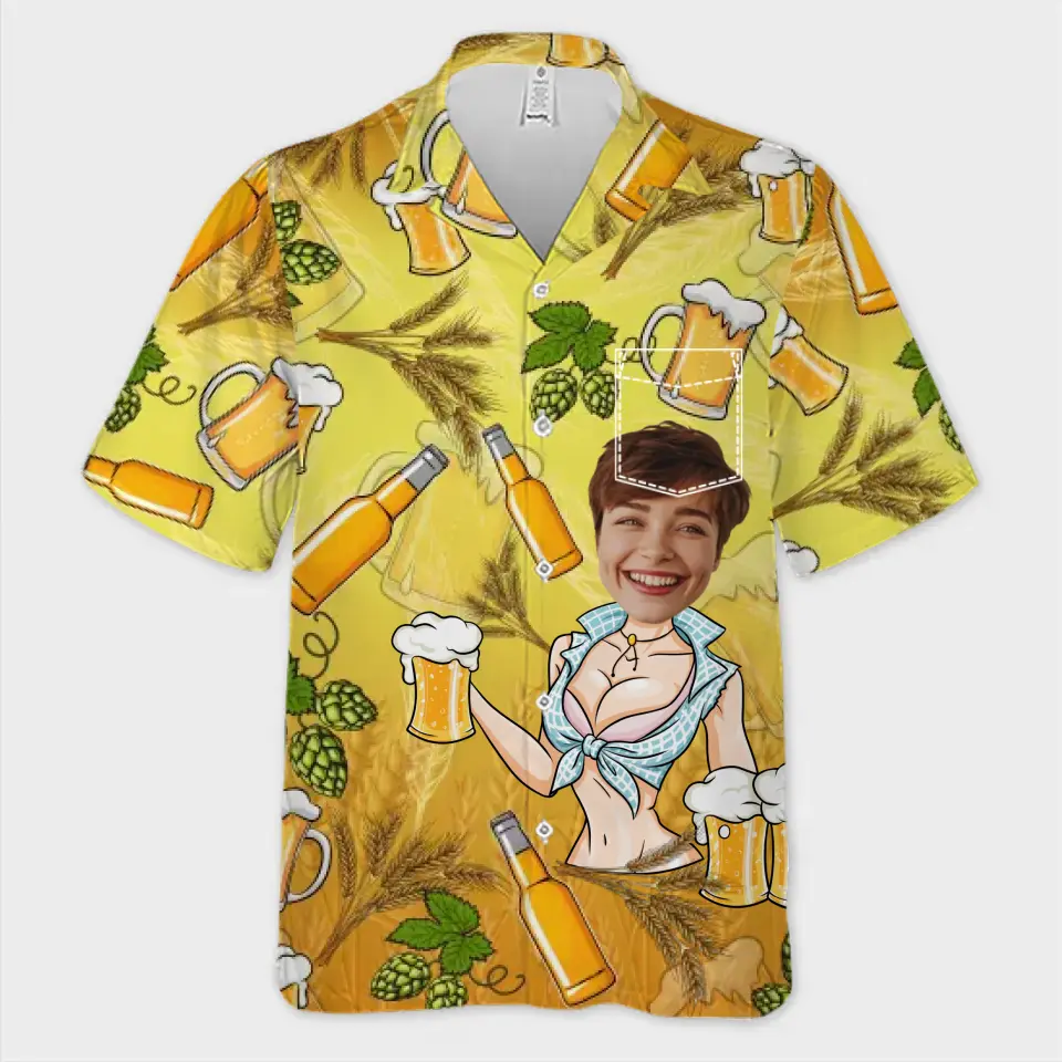 T-shirt hawaïen unisexe personnalisé avec photo « L'amour est dans l'air de l'été » - Cadeau pour les vacances d'été, pour mari et femme, pour un anniversaire