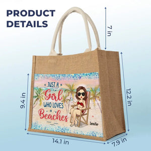 Juste une fille qui aime la plage - Sacs fourre-tout personnalisés, sacs fourre-tout en jute, sacs de plage - Cadeau pour meilleures amies, meilleures amies, sœurs