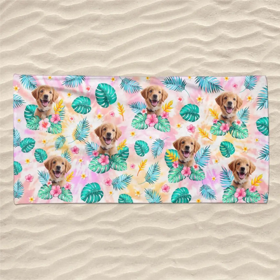 Photo personnalisée « Happy Tails In Summer Trails » - Chien
 Serviette de plage personnalisée avec chat - Cadeau de vacances d'été, cadeau d'anniversaire pour les propriétaires d'animaux et les amoureux des animaux