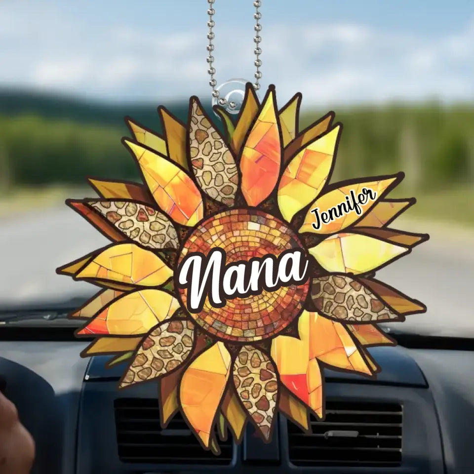 Nous sommes forts et brillants comme les tournesols - Ornement de voiture personnalisé pour la famille - Forme personnalisée en acrylique - Cadeau pour maman, grand-mère