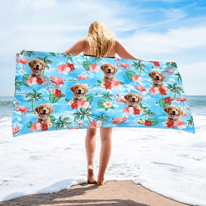 Mode vacances photo personnalisé accéléré - Chien  
Serviette de plage personnalisée avec chat - Cadeau de vacances d'été, cadeau d'anniversaire pour les propriétaires d'animaux et les amoureux des animaux