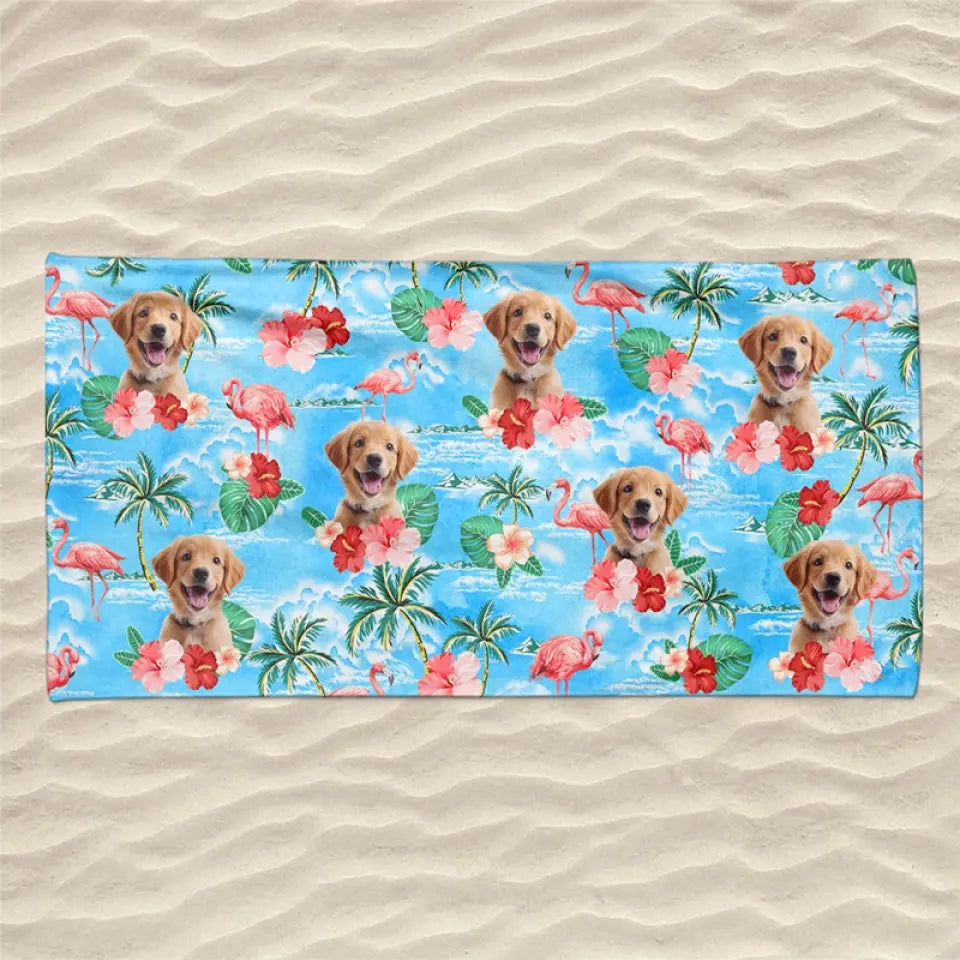 Mode vacances photo personnalisé accéléré - Chien  
Serviette de plage personnalisée avec chat - Cadeau de vacances d'été, cadeau d'anniversaire pour les propriétaires d'animaux et les amoureux des animaux