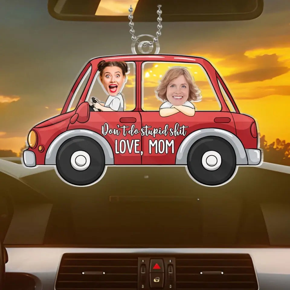 Photo personnalisée « Partons en voyage ensemble » - Ornement de voiture personnalisé en famille - Forme personnalisée en acrylique - Cadeau pour maman, fille, fils