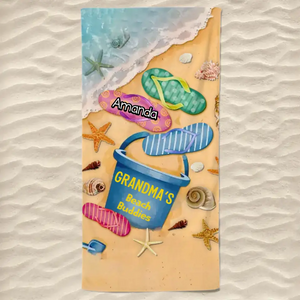 L'amour d'une grand-mère ne connaît pas de distance - Serviette de plage personnalisée pour la famille - Cadeau de vacances d'été, cadeau de fête d'anniversaire à la piscine pour grand-mère