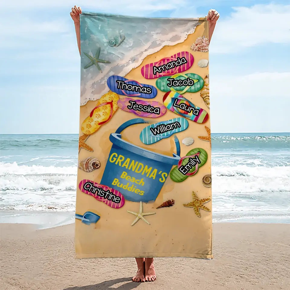 L'amour d'une grand-mère ne connaît pas de distance - Serviette de plage personnalisée pour la famille - Cadeau de vacances d'été, cadeau de fête d'anniversaire à la piscine pour grand-mère