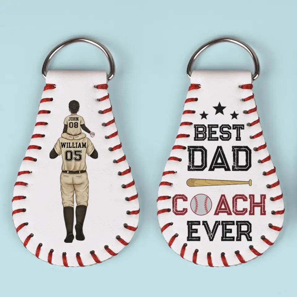 Meilleur entraîneur de papa de tous les temps - Porte-clés en cuir personnalisé pour la famille - Cadeau pour les membres de la famille