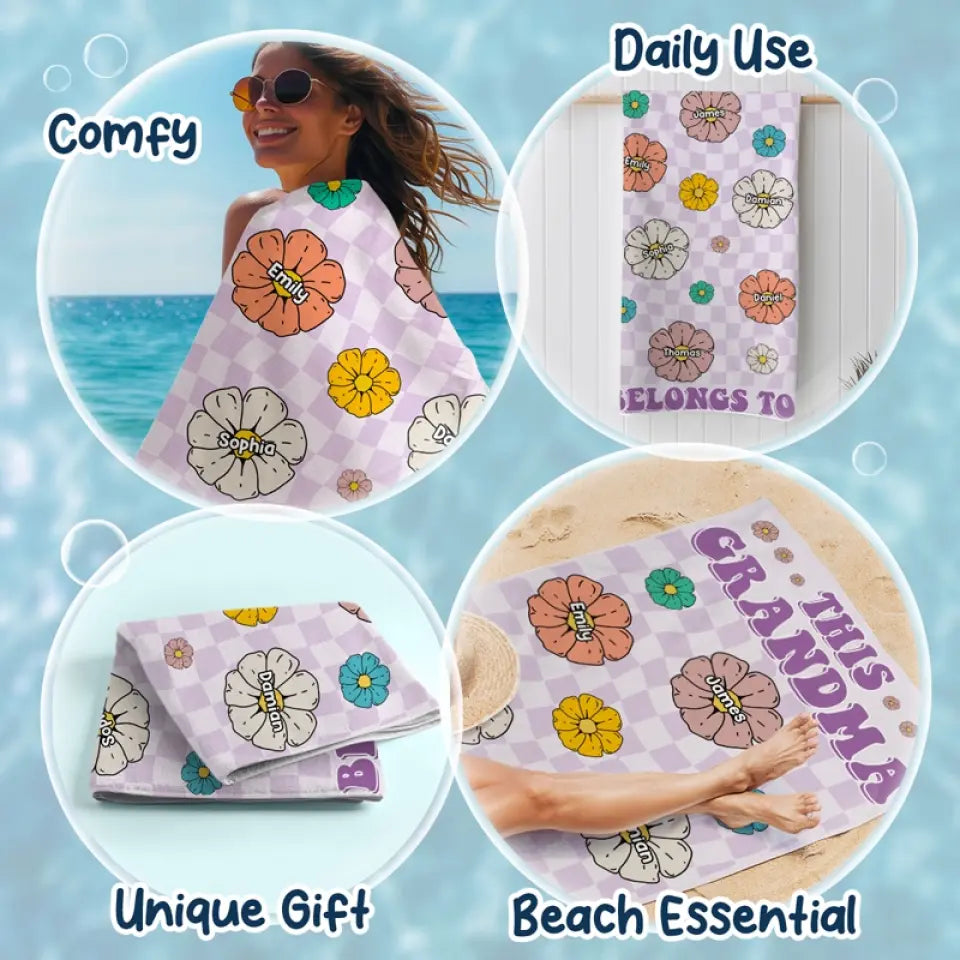 Serviette de plage personnalisée « Air marin, cheveux salés » – Cadeau pour les vacances d'été, un anniversaire, une fête à la piscine, pour grand-mère