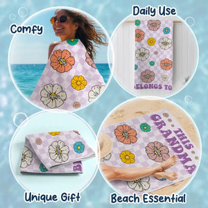 Serviette de plage personnalisée « Air marin, cheveux salés » – Cadeau pour les vacances d'été, un anniversaire, une fête à la piscine, pour grand-mère