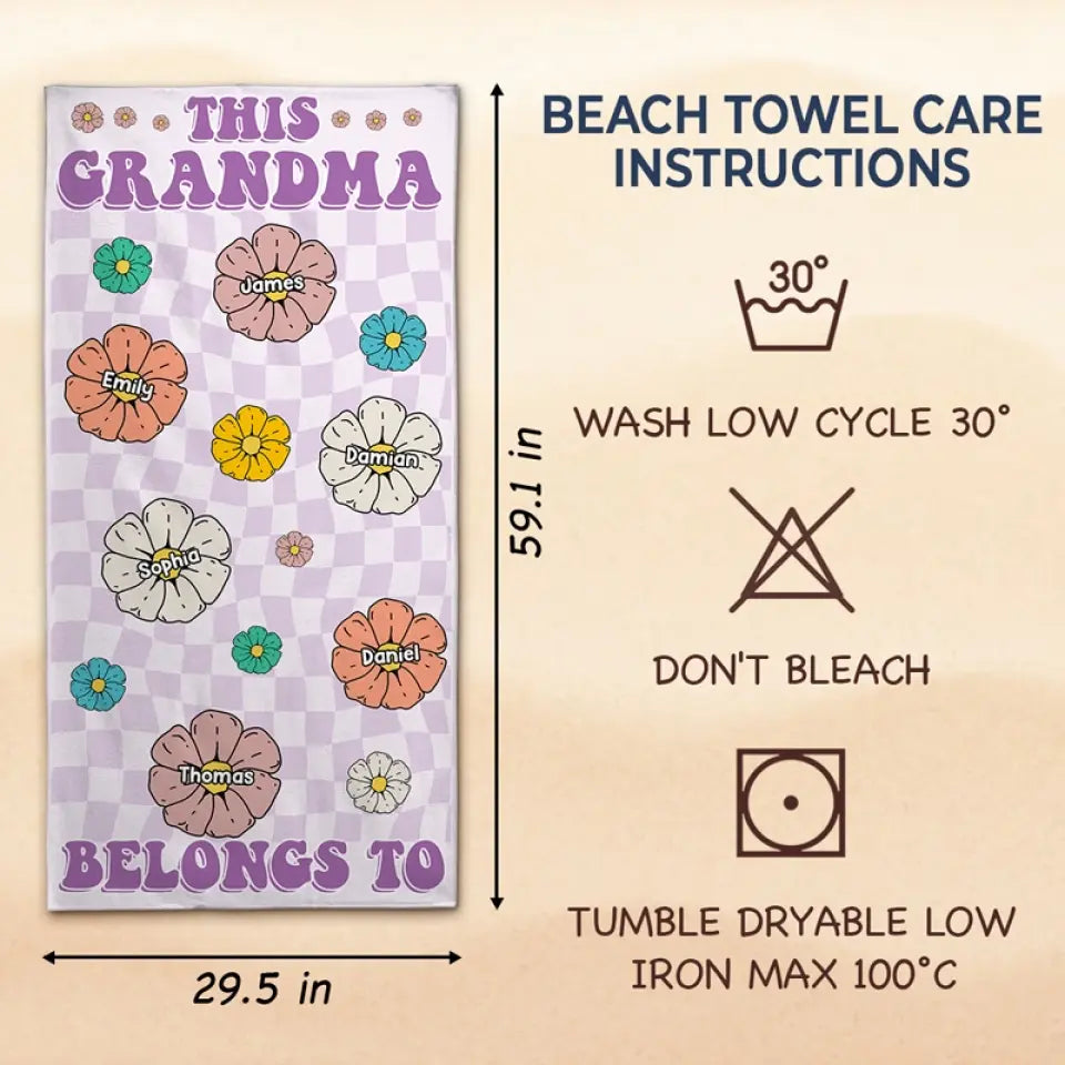 Serviette de plage personnalisée « Air marin, cheveux salés » – Cadeau pour les vacances d'été, un anniversaire, une fête à la piscine, pour grand-mère