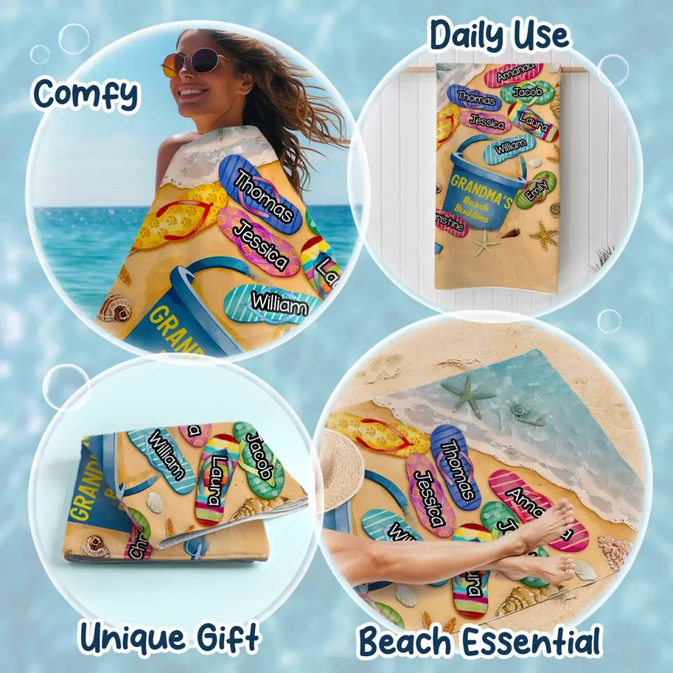 L'amour d'une grand-mère ne connaît pas de distance - Serviette de plage personnalisée pour la famille - Cadeau de vacances d'été, cadeau de fête d'anniversaire à la piscine pour grand-mère