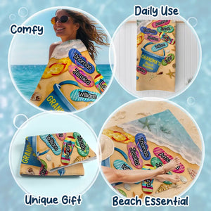 L'amour d'une grand-mère ne connaît pas de distance - Serviette de plage personnalisée pour la famille - Cadeau de vacances d'été, cadeau de fête d'anniversaire à la piscine pour grand-mère
