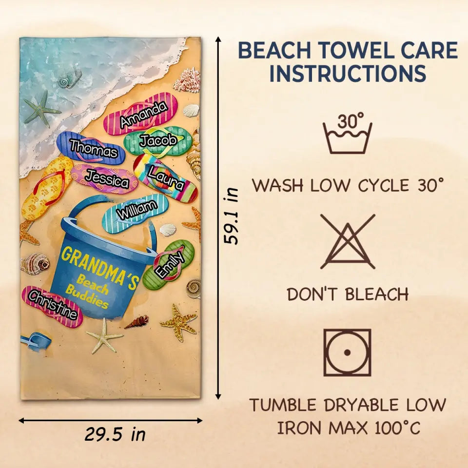 L'amour d'une grand-mère ne connaît pas de distance - Serviette de plage personnalisée pour la famille - Cadeau de vacances d'été, cadeau de fête d'anniversaire à la piscine pour grand-mère