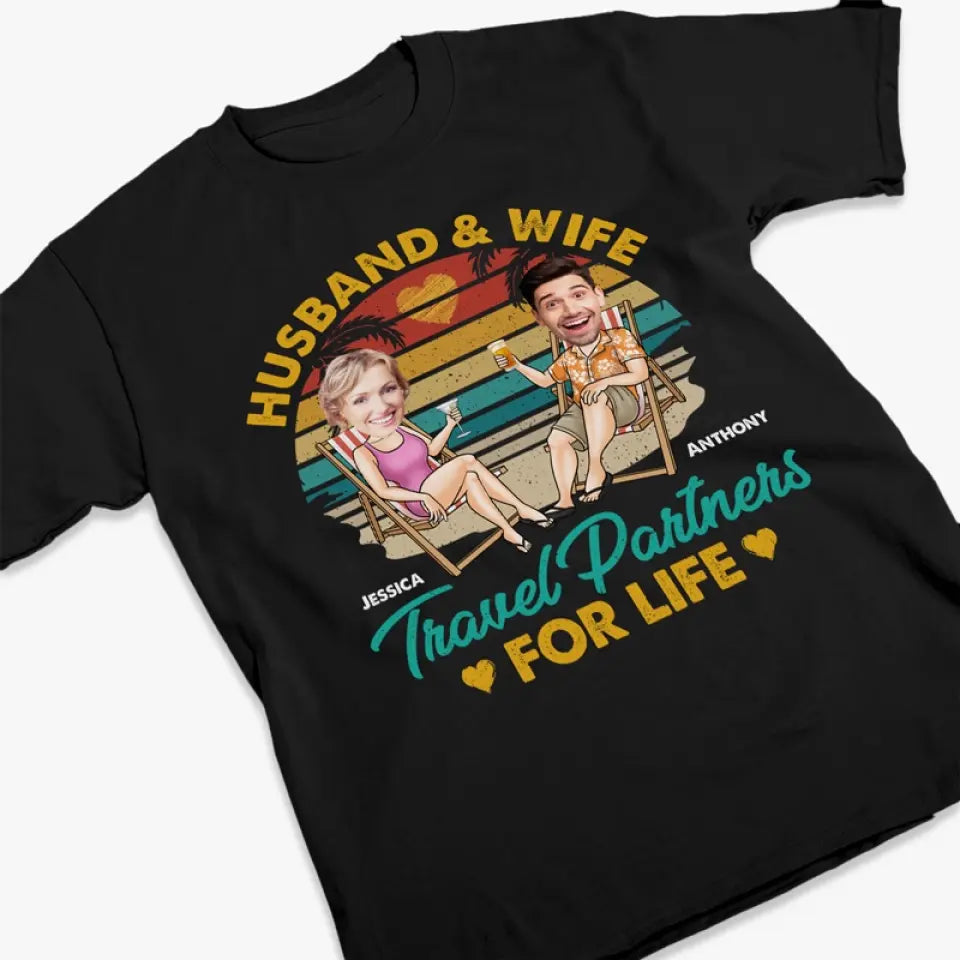 Partenaires de voyage photo personnalisés pour la vie - T-shirt, sweat à capuche et sweat-shirt unisexe personnalisé pour couple - Cadeau pour mari et femme, anniversaire