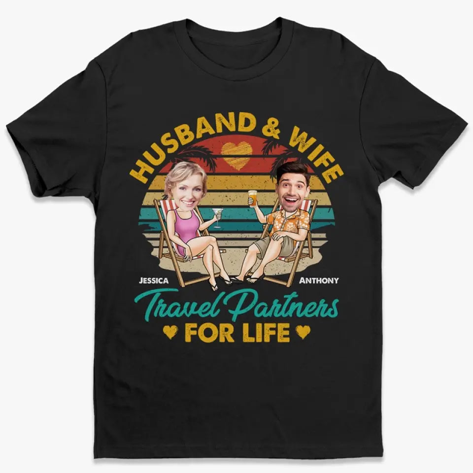 Partenaires de voyage photo personnalisés pour la vie - T-shirt, sweat à capuche et sweat-shirt unisexe personnalisé pour couple - Cadeau pour mari et femme, anniversaire