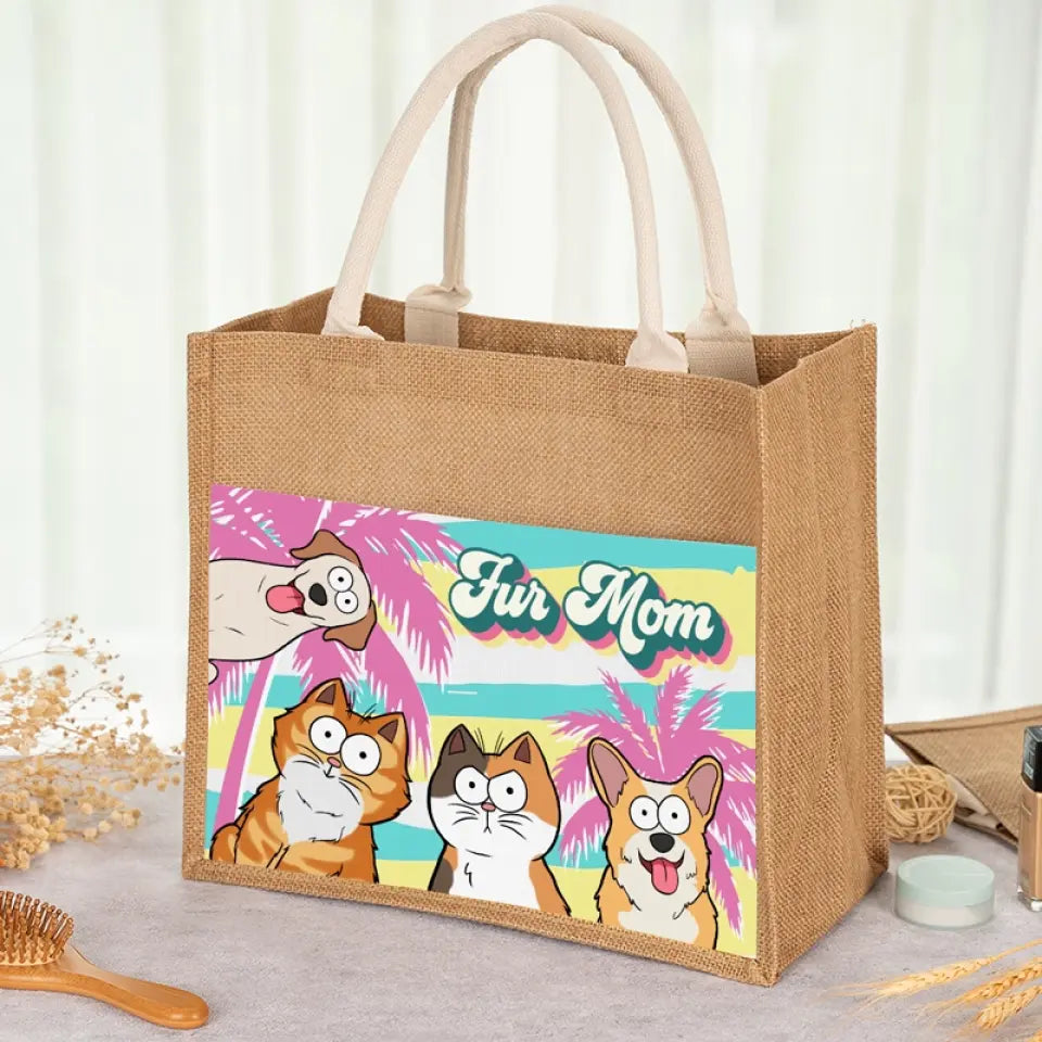 Fourrure Maman - Sacs fourre-tout personnalisés pour chiens et chats, sacs fourre-tout en jute, sacs de plage - Cadeau pour propriétaires et amoureux des animaux