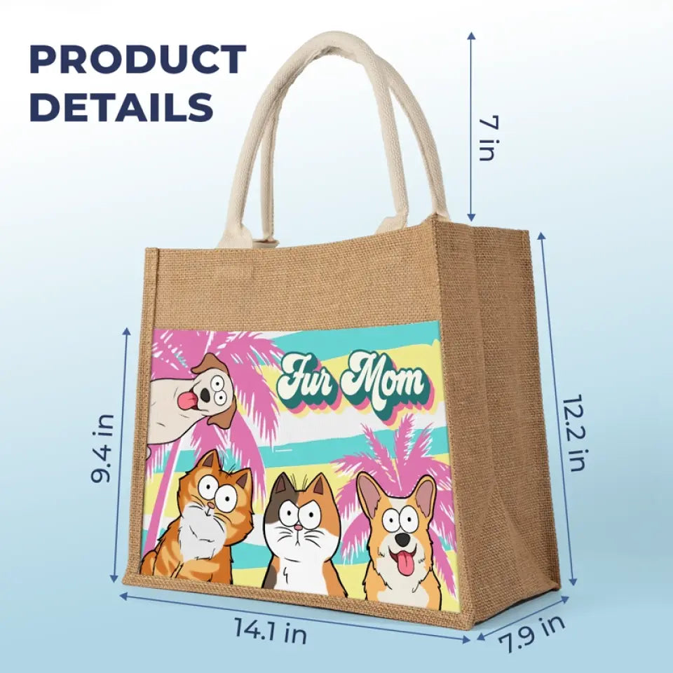 Fourrure Maman - Sacs fourre-tout personnalisés pour chiens et chats, sacs fourre-tout en jute, sacs de plage - Cadeau pour propriétaires et amoureux des animaux