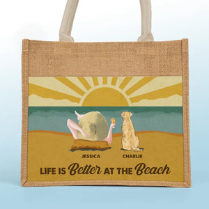La vie est meilleure à la plage, ambiance estivale ! Sacs fourre-tout personnalisés pour chien, sacs fourre-tout en jute, sacs de plage ! Cadeau pour les propriétaires et les amoureux des animaux.