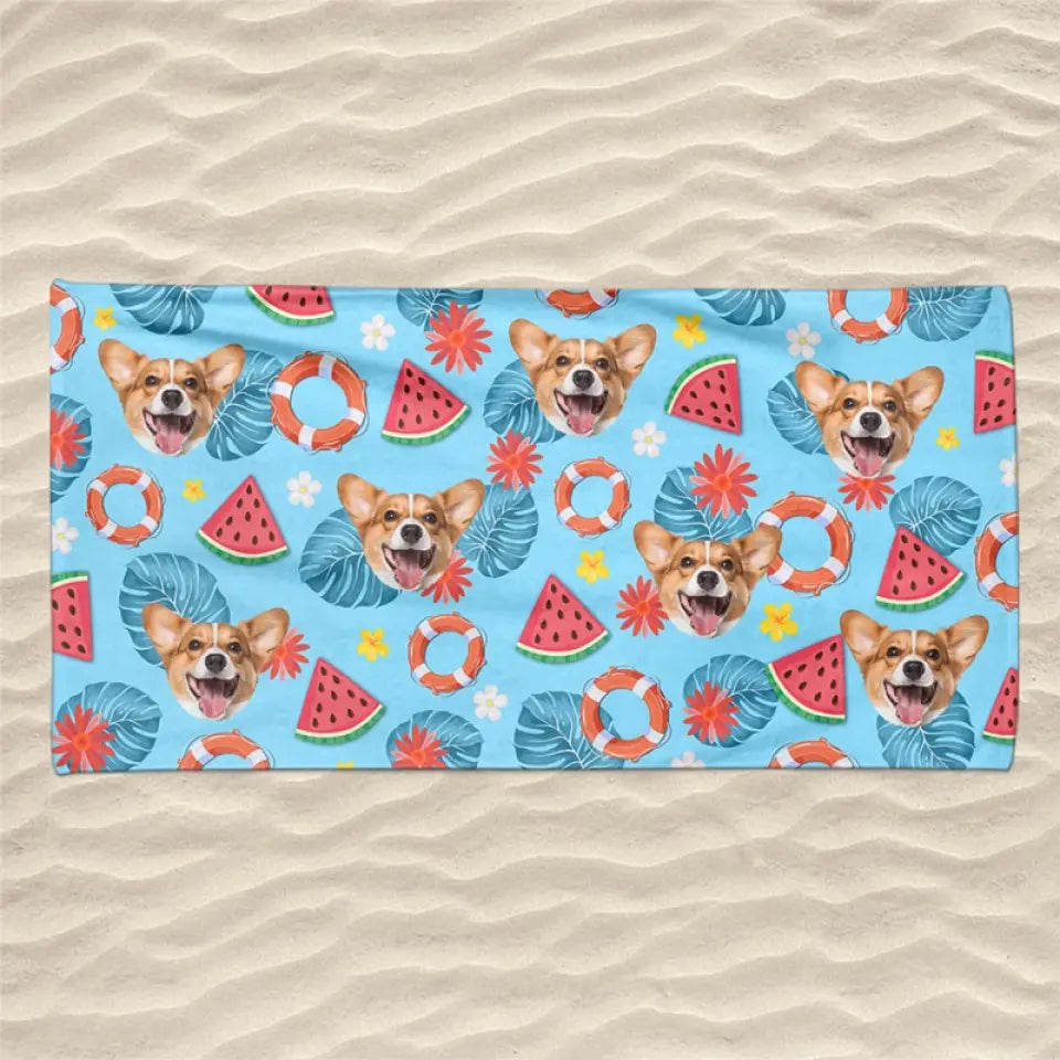 Photo personnalisée « Pattes de sable, bisous salés » - Chien
 Serviette de plage personnalisée avec chat - Cadeau de vacances d'été, cadeau d'anniversaire pour les propriétaires d'animaux et les amoureux des animaux