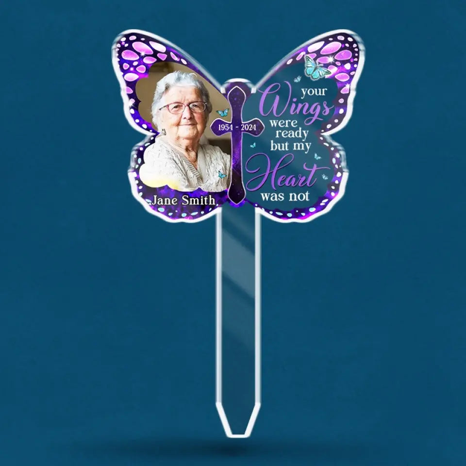 Photo personnalisée Votre souvenir est un trésor - Piquet de jardin en acrylique personnalisé de style vitrail - Cadeau de condoléances pour les membres de la famille