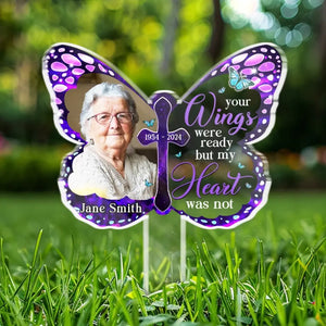 Photo personnalisée Votre souvenir est un trésor - Piquet de jardin en acrylique personnalisé de style vitrail - Cadeau de condoléances pour les membres de la famille