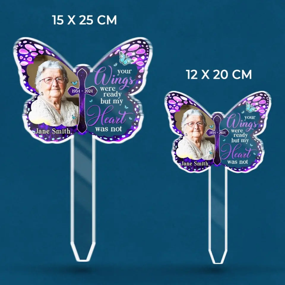 Photo personnalisée Votre souvenir est un trésor - Piquet de jardin en acrylique personnalisé de style vitrail - Cadeau de condoléances pour les membres de la famille