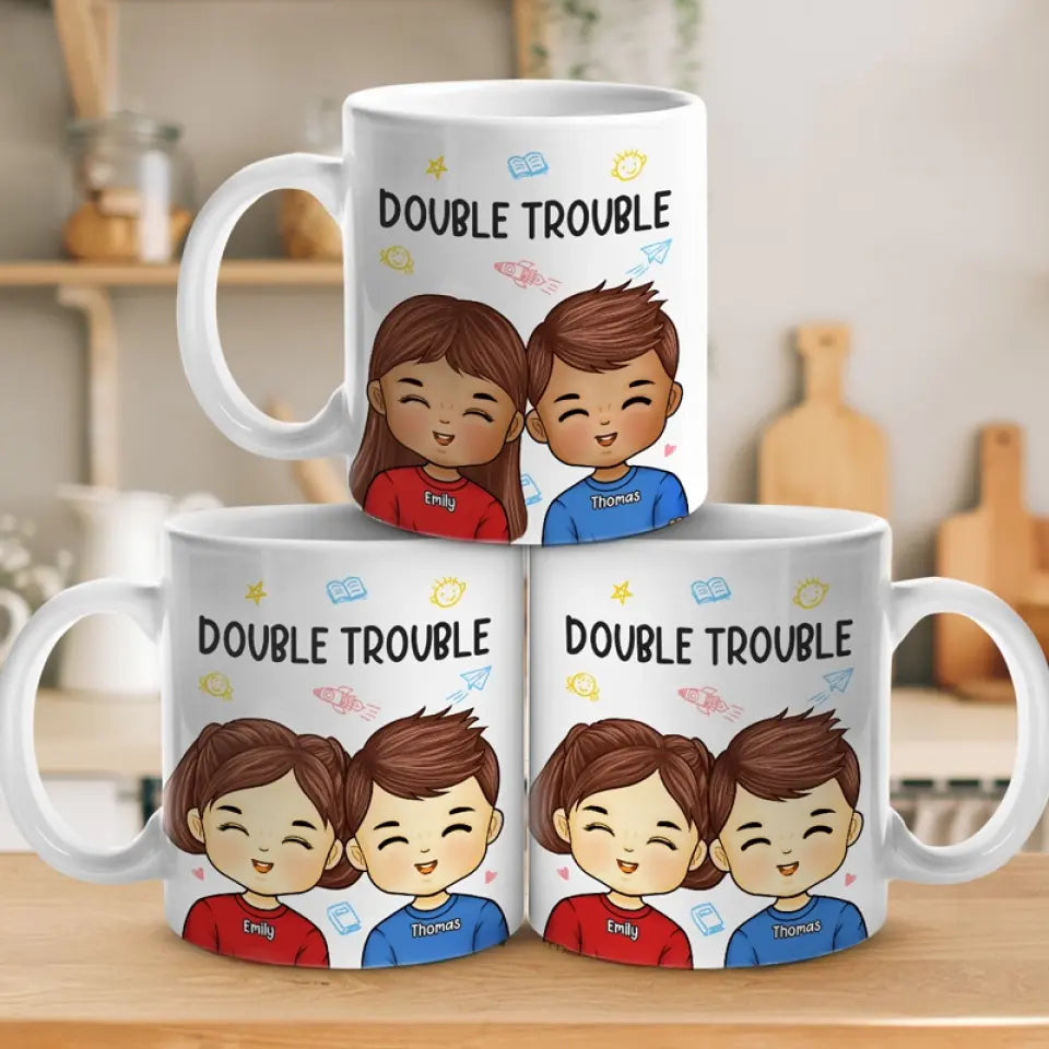 Double problème pour les parents - Tasse personnalisée pour la famille - Cadeau pour les membres de la famille