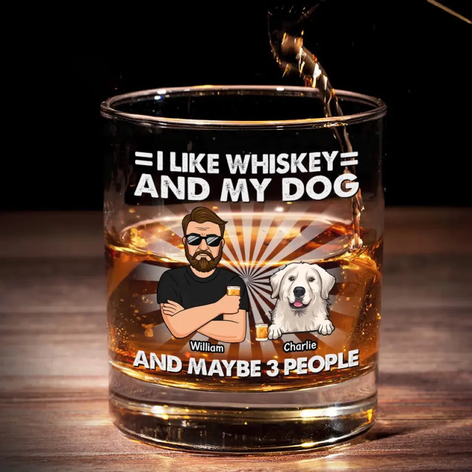 J'aime le whisky et mes chiens - Verre à whisky personnalisé pour chien - Cadeau pour les propriétaires d'animaux et les amoureux des animaux