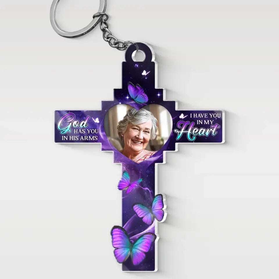 Porte-clés personnalisé en acrylique avec photo « Nous vous emportons toujours avec nous, partout où nous allons » - Cadeau de condoléances pour les membres de la famille