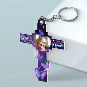 Porte-clés personnalisé en acrylique avec photo « Nous vous emportons toujours avec nous, partout où nous allons » - Cadeau de condoléances pour les membres de la famille