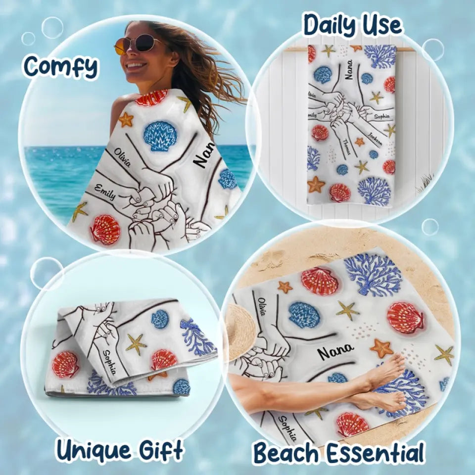 Un été merveilleux avec grand-mère - Serviette de plage personnalisée pour la famille - Cadeau de vacances d'été pour grand-mère