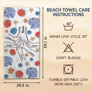 Un été merveilleux avec grand-mère - Serviette de plage personnalisée pour la famille - Cadeau de vacances d'été pour grand-mère