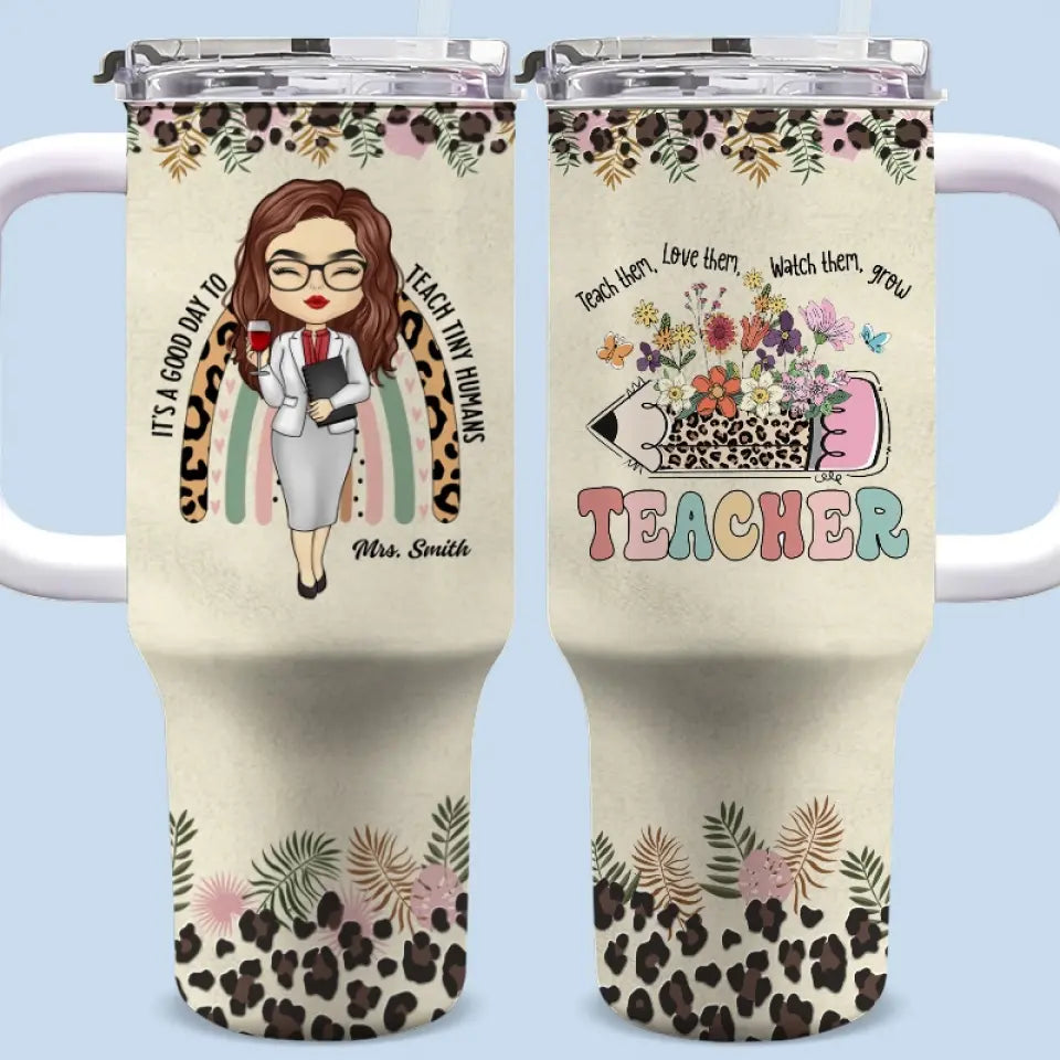 Enseigner, c'est toucher une vie pour toujours - Gobelet personnalisé en acier inoxydable de 40 oz avec poignée - Cadeau pour enseignant